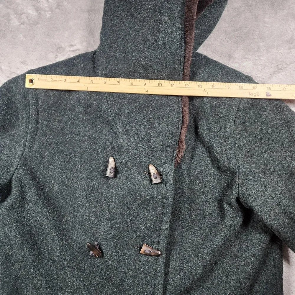 Vintage LL Bean Coat Womens 8 Green Wool Hooded Toggle Fur Trim Lined Long - Picture 7 of 15